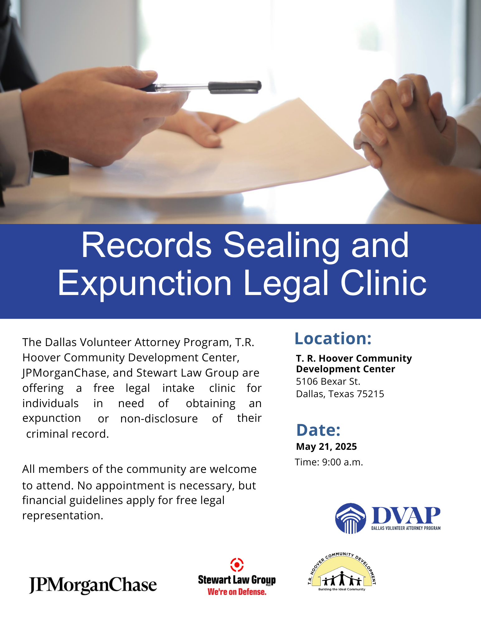 Record Sealing and Expunction Legal Clinic – TR Hoover CDC
